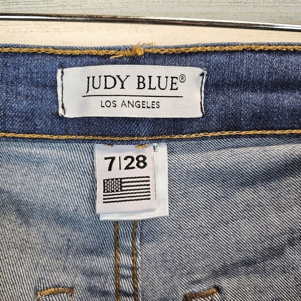 Judy Blue Womens Super Flare High Rise Raw Hem Jeans Sz 7/28 Blue Retro 70s Boho - Picture 11 of 13